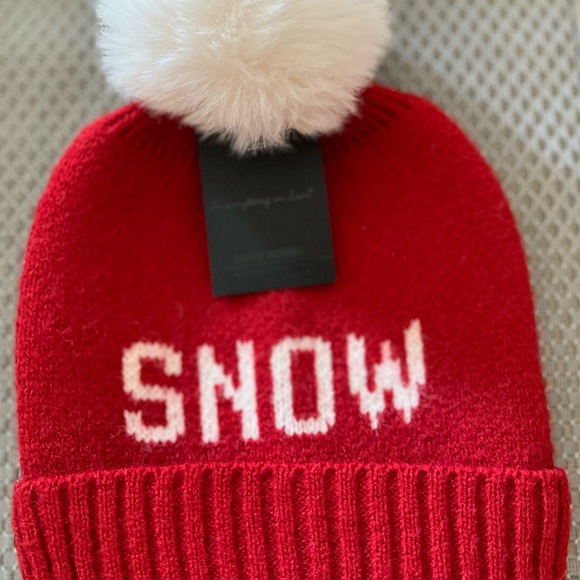 Red Snow Winter Hat w/Pom Pom - Picture 4 of 8